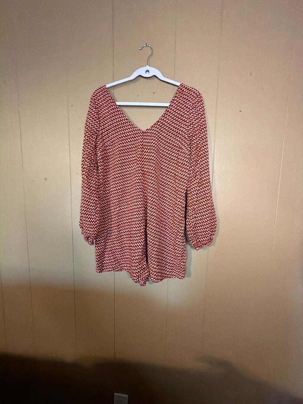 Billabong Red and White Chevron Zig Zag Print Long Sleeve Romper